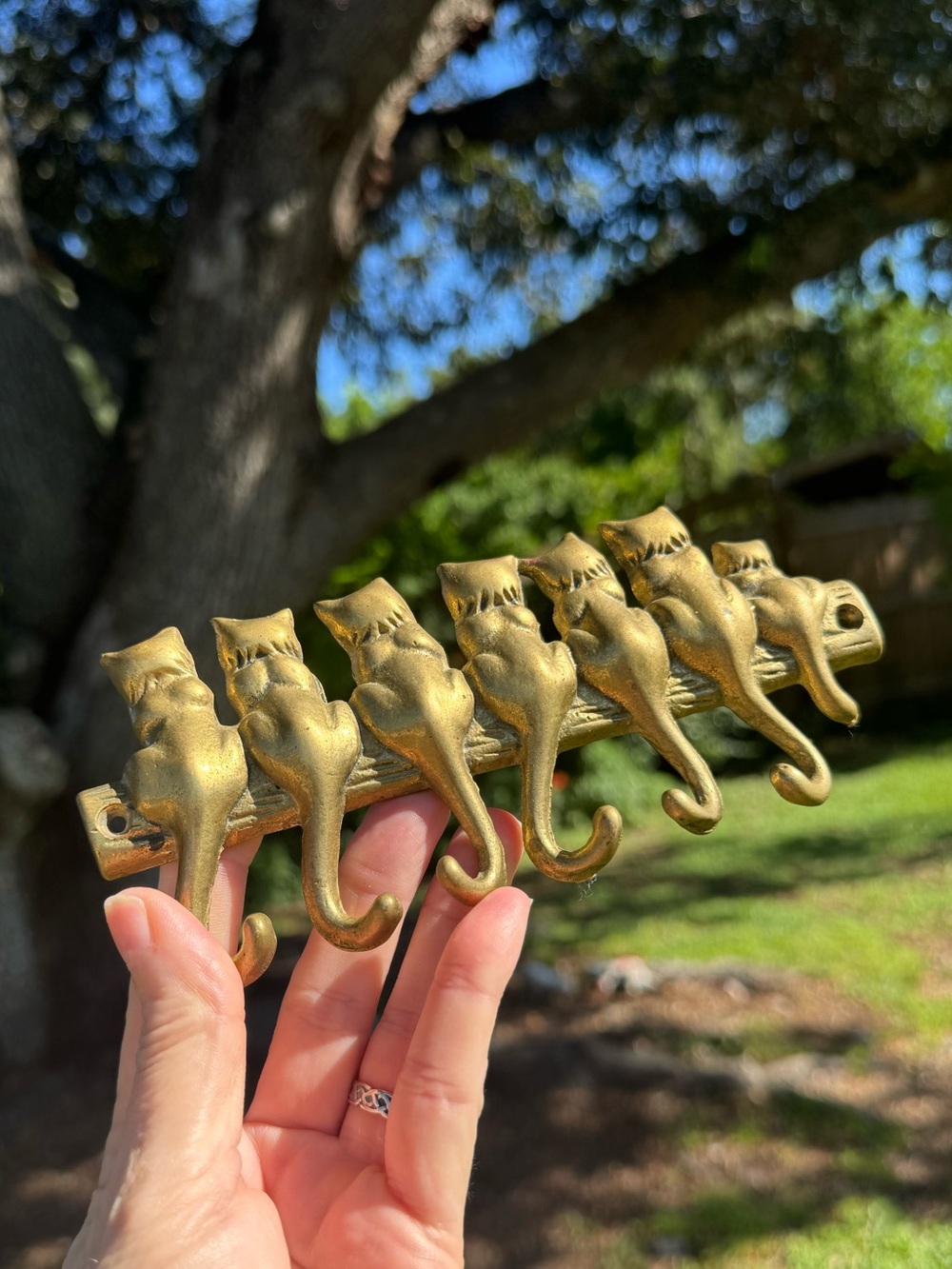 Vintage Solid Brass Cat Wall HooksGold Cat Hooks for Keys & Necklaces7”x 3”
